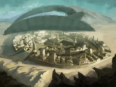 Sprawling Fantasy City Fantasy Wallpaper 4K 1600x1200 Hd, Pc, Desktop, Wallpaper/background:, A, Sprawling, Fantasy, City, Concentric, Walls, Towers, Desert, Gray, Landscape
