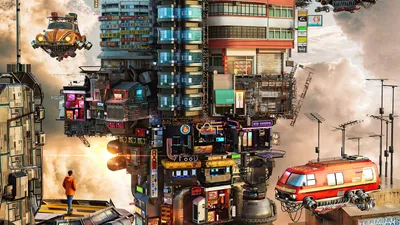 Sci City Stacked Neon Megastructures World Wallpaper 4K 1920x1080 Hd, Pc, Desktop, Wallpaper/background:, A, Sci-fi, City, Of, Sci, Stacked, Neon, Megastructures, White, Gray, Ultrawide, Full HD