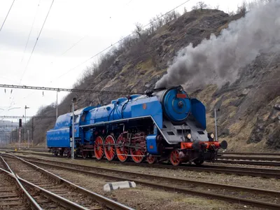 Vibrant Blue Steam Locomotive Train Nature Wallpaper 4K 2402x1801 Hd, Desktop, Wallpaper, Of, A, Vibrant, Blue, Steam, Locomotive, Train, Emitting, Smoke, White, Landscape, Full HD