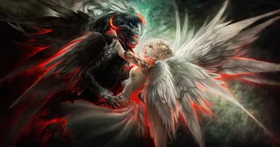 Bold Fantasy Wallpaper Fantasy Wallpaper 4K 2060x1080 Hd, Wallpaper, A, Fantasy, Depiction, Of, Couple, Representing, Good, Evil, Showcases, Angel, Gray, White, Ultrawide, Full HD