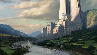 Fantasy City Towering Stone Nature Wallpaper 4K 1920x1080 Hd, Fantasy, City, Wallpaper, Showcasing, Towering, Stone, Structures, Beside, River, Surrounded, Lush, Gray, Ultrawide, Full HD