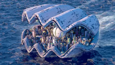 Vibrant Fantasy Wallpaper World Wallpaper 4K 2880x1620 Hd, Fantasy, Cityscape, Depicting, A, Futuristic, Metropolitan, Inside, Giant, Clam, Shell, Floating, Gray, Pink, Ultrawide, QHD