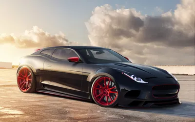 Dreamy Sleek Wallpaper Black/Dark Wallpaper 4K 2880x1800 A, Sleek, Black, Jaguar, F-type, With, Striking, Red, Wheels, Showcased, Against, Scenic, Gray, Ultrawide, QHD