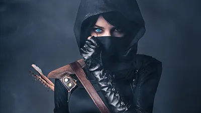 Radiant Woman Wallpaper Games Wallpaper 4K 1920x1080 Hd, Wallpaper, Of, A, Woman, In, Thief, Video, Game, Cosplay, Hood, Leather, Gray, Purple, Ultrawide, Full HD
