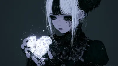 Vivid Goth Wallpaper Black/Dark Wallpaper 4K 2944x1648 Goth, Girl, In, Dark, Attire, Holding, A, Glowing, Shattered, Crystal, Heart, Against, White, Gray, Ultrawide, QHD
