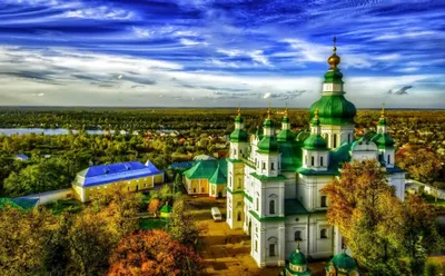 Vivid Panoramic Wallpaper Nature Wallpaper 4K 2048x1268 Panoramic, Hd, Landscape, Of, A, Russian, Religious, Church, Green, Domes, Under, Vivid, White, Gray, Ultrawide, Full HD