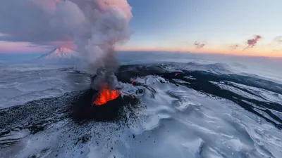 Aerial Volcano Erupting Nature Wallpaper 4K 1920x1080 A, Stunning, Aerial, View, Of, Volcano, Erupting, Glowing, Lava, Amidst, Snowy, Icy, Gray, Ultrawide, Full HD