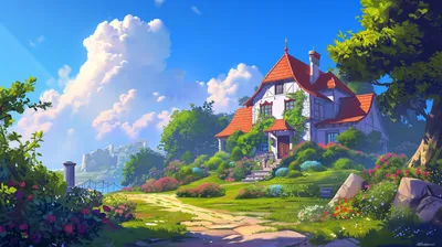 Radiant Charming Wallpaper Nature Wallpaper 4K 2912x1632 Hd, Wallpaper, Of, A, Charming, Dream, Home, Amidst, Lush, Gardens, Under, Clear, Yellow, Pink, Ultrawide, QHD