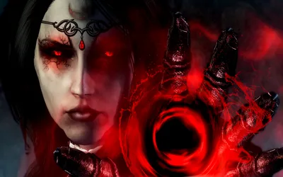 Sleek Dark Wallpaper Black/Dark Wallpaper 4K 1920x1200 A, Dark, Vampire, Woman, With, Glowing, Red, Eyes, Menacing, Expression, Conjures, Swirling, Ultrawide, Full HD