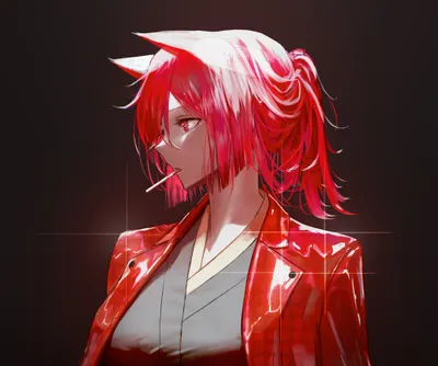 Calm Vibrant Wallpaper Black/Dark Wallpaper 4K 4159x3466 A, Vibrant, 4k, Ultra, Hd, Anime, Girl, With, Striking, Red, Hair, Glossy, Gray, White, Square
