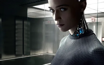 Close Humanoid Robot Technology Wallpaper 4K 2880x1800 Close-up, Of, A, Humanoid, Robot, From, The, Movie, Machina, Exposed, Mechanical, Neck, White, Gray, Ultrawide, QHD
