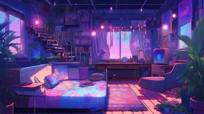 Anime Bedroom Vibrant Colors Plants Abstract Wallpaper 4K 2912x1632 Anime, Style, Bedroom, With, Vibrant, Colors, Plants, And, Cozy, Ambiance, Desktop, Gray, Brown, Ultrawide, QHD