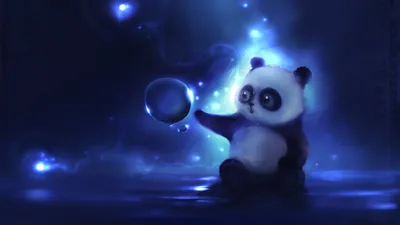 Vivid Cute Wallpaper Black/Dark Wallpaper 4K 1920x1080 Hd, Desktop, Wallpaper, Featuring, A, Cute, Panda, With, Glowing, Blue, Orb, Dreamy, Brown, Ultrawide, Full HD