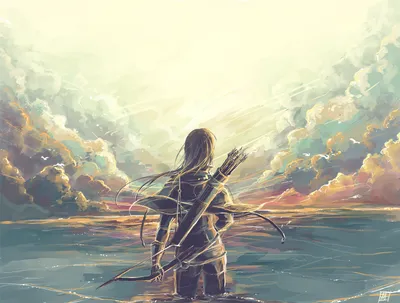 Sleek Fantasy Wallpaper Nature Wallpaper 4K 3250x2464 A, Fantasy-themed, Hd, Wallpaper, Featuring, Woman, Warrior, Archer, 039, Bow, Gazing, Over, White, Landscape, QHD