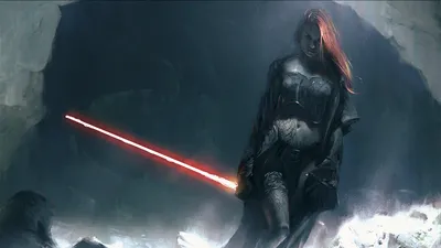 Woman Warrior Red Space Wallpaper 4K 1920x1080 A, Woman, Warrior, With, Red, Hair, Wields, Lightsaber, Dark, Rocky, Cave, Setting, White, Gray, Ultrawide, Full HD
