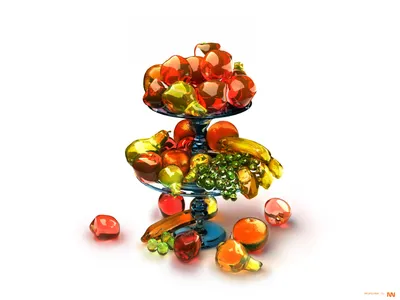 Artistic Fruit Food Still Abstract Wallpaper 4K 1440x1080 Artistic, Fruit, Food, Still, Life, Glossy, Jewel-toned, Fruits, Piled, Tiered, Glass, White, Landscape