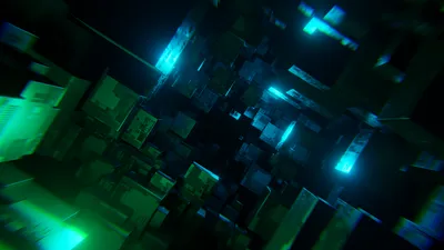 Moody Dark Wallpaper Black/Dark Wallpaper 4K 3840x2160 Dark, Abstract, 3d, Composition, With, Glowing, Blue, And, Green, Cubes, Rendered, Ultra, Purple, Yellow, Pink, Ultrawide, 4k