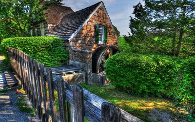 Vibrant Charming Wallpaper Nature Wallpaper 4K 1920x1200 Hd, Desktop, Wallpaper, Of, A, Charming, Man-made, Watermill, Surrounded, Lush, Greenery, Rustic, Gray, Ultrawide, Full HD