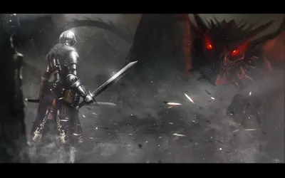 Serene Knight Wallpaper Fantasy Wallpaper 4K 2560x1600 A, Knight, Stands, Poised, For, Battle, Against, Fearsome, Dragon), Dramatic, Fantasy, Scene, Gray, Brown, Ultrawide, QHD