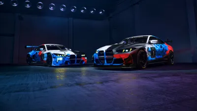 Two Cars Neon Blue Red Cars Wallpaper 4K 3840x2160 Two, Bmw, M4, Cars, With, Neon, Blue, And, Red, Livery, Dim, Industrial, White, Ultrawide, 4k