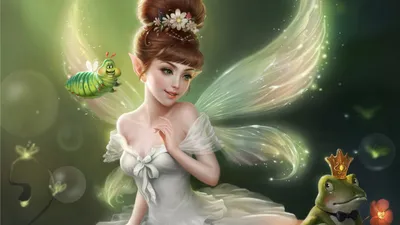 Depicts Fairy Wings Fantasy Wallpaper 4K 1920x1080 A, Beautiful, Hd, Wallpaper:, Depicts, Fairy, With, Wings, Pointed, Ears, Accompanied, Frog, Gray, Ultrawide, Full HD