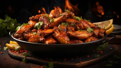 Vibrant Heaping Platter Delicious Abstract Wallpaper 4K 2912x1632 A, Vibrant, Hd, Desktop, Wallpaper, Featuring, Heaping, Platter, Delicious, Chicken, Wings, Garnished, Brown, Black, Ultrawide, QHD