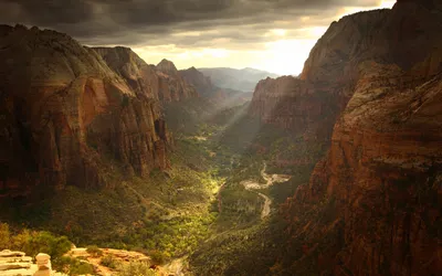 Radiant Sunlit Wallpaper Nature Wallpaper 4K 1920x1200 Sunlit, Valley, In, Zion, National, Park, With, Rugged, Cliffs, Winding, River, Captured, White, Brown, Ultrawide, Full HD