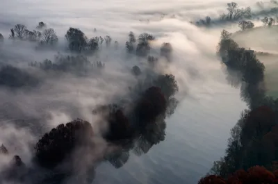 Serene Landscape Fog Nature Wallpaper 4K 2000x1325 A, Serene, Landscape, Featuring, Fog-covered, River, Surrounded, Trees, Desktop, Captures, Tranquility, Nature, Gray, Ultrawide, Full HD