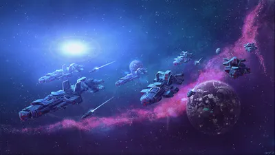 Calm Sci Wallpaper Space Wallpaper 4K 2560x1440 Hd, Sci‑fi, Desktop, Wallpaper, Featuring, A, Fleet, Of, Spaceships, Near, Vibrant, Planet, Brown, Ultrawide, QHD