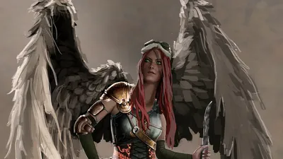 Crisp Angel Wallpaper Fantasy Wallpaper 4K 1920x1080 Angel, Warrior, With, Large, Grey, Wings, And, Red, Hair, Dressed, Battle, Armor, Gray, Ultrawide, Full HD