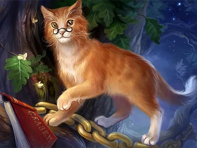 Charming Fantasy Cat Fantasy Wallpaper 4K 1600x1200 A, Charming, Fantasy, Cat, With, Glasses, Stands, Beside, Book, Magical, Leafy, Setting, Gray, Brown, Landscape
