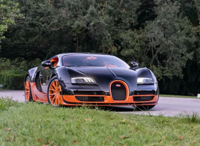 Bold Black Wallpaper Cars Wallpaper 4K 4635x3376 Black, And, Orange, Bugatti, Veyron, Car, Parked, By, Trees, Road, Shown, Crisp, Gray, Landscape, 4k