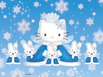 Bright Anime Wallpaper Nature Wallpaper 4K 1440x1080 Hd, Anime-style, Desktop, Wallpaper, Featuring, Hello, Kitty, Dressed, Blue, Outfit, Surrounded, Small, White, Gray, Pink, Landscape