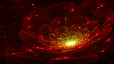Vibrant Red Fractal Flower Nature Wallpaper 4K 1920x1080 A, Vibrant, Red, Fractal, Flower, With, Glowing, Yellow, Center, Rendered, High-definition, Abstract, Brown, Ultrawide, Full HD