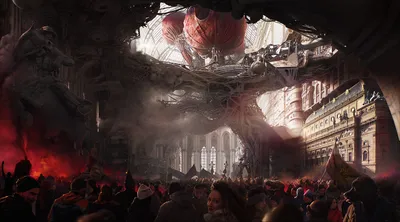 Fantasy Cityscape Vast Dimly Lit World Wallpaper 4K 1950x1080 Hd, Fantasy, Cityscape, Wallpaper, Showing, A, Vast, Dimly, Lit, Interior, Bustling, Crowd, White, Ultrawide, Full HD