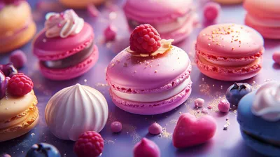 Close Vibrant Pink Macarons Artfully Abstract Wallpaper 4K 2912x1632 A, Close-up, Of, Vibrant, Pink, Macarons, Artfully, Arranged, Assorted, Sweets, Creating, Delightful, White, Ultrawide, QHD