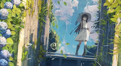 Original Anime Depicting Girl Nature Wallpaper 4K 1986x1080 Hd, Wallpaper, Of, An, Original, Anime, Scene, Depicting, Girl, Hat, Dress, Standing, Gray, Ultrawide, Full HD