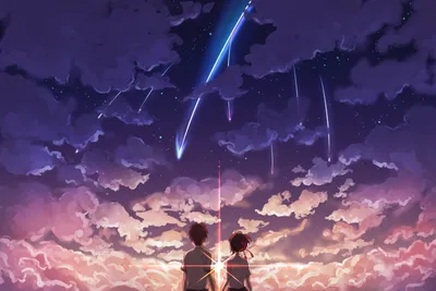 Vivid Taki Wallpaper Space Wallpaper 4K 1920x1281 Hd, Wallpaper, Showcasing, Taki, Tachibana, And, Mitsuha, Miyamizu, Your, Name, Anime, Standing, Gray, Landscape, Full HD
