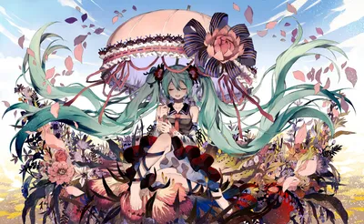 Vocaloid Character Hatsune Miku Abstract Wallpaper 4K 1625x1000 Hd, Desktop, Wallpaper, Featuring, Vocaloid, Character, Hatsune, Miku, Surrounded, Elaborate, Floral, Arrangement, White, Gray, Pink, Ultrawide