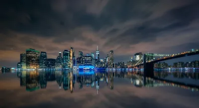 Vivid Night Wallpaper World Wallpaper 4K 2048x1113 Night, View, Of, Manhattan's, Skyline, With, The, Brooklyn, Manhattan, 039, Bridge, Skyscrapers, Gray, Brown, Ultrawide, Full HD