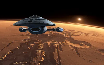 Dreamy Sleek Wallpaper Space Wallpaper 4K 1920x1200 A, Sleek, Spaceship, Hovers, Over, The, Martian, Surface, Illuminated, Distant, Sun, Vibrant, Brown, Ultrawide, Full HD