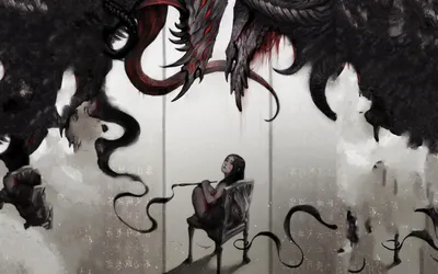 Dark Dreamlike Painting Figure Seated Black/Dark Wallpaper 4K 1920x1200 A, Dark, Dreamlike, Painting, Featuring, Figure, Seated, Chair, Surrounded, Swirling, Shadows, Ominous, White, Ultrawide, Full HD