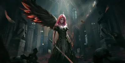 Serene Fallen Wallpaper Animals Wallpaper 4K 1920x977 An, Hd, Wallpaper:, Featuring, A, Fallen, Angel, With, Pink, Hair, Dark, Wings, Gray, Ultrawide, Full HD