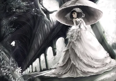 Radiant Fantasy Wallpaper Fantasy Wallpaper 4K 1477x1042 A, Fantasy, Scene, Featuring, Bride, In, Flowing, White, Dress, Holding, Umbrella, Black, Landscape