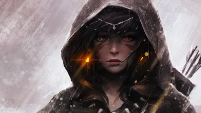 Crisp Fantasy Wallpaper Fantasy Wallpaper 4K 2560x1440 A, Fantasy-themed, Hd, Wallpaper, Featuring, Mysterious, Woman, Glowing, Orange, Eyes, Hood, Set, White, Gray, Ultrawide, QHD