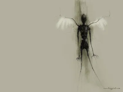 Dark Skeletal Figure Black/Dark Wallpaper 4K 1600x1200 Hd, Wallpaper:, Featuring, A, Dark, Skeletal, Figure, With, White, Wings, Set, Against, Gray, Landscape