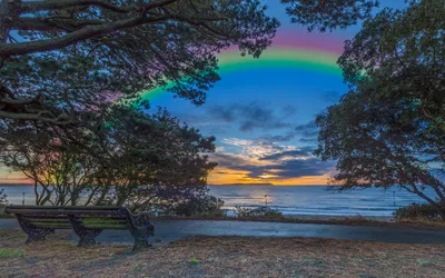 Sleek Serene Wallpaper Nature Wallpaper 4K 3200x2000 A, Serene, Hd, Desktop, Wallpaper, Of, Lakeside, Bench, Under, Tree, Vibrant, Rainbow, Red, Ultrawide, QHD