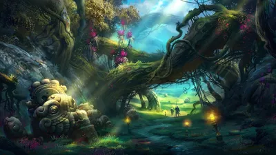 Vibrant Fantasy Forest Nature Wallpaper 4K 1920x1080 A, Vibrant, Fantasy, Forest, Filled, With, Colorful, Flowers, Ancient, Trees, Illuminated, Soft, White, Gray, Ultrawide, Full HD