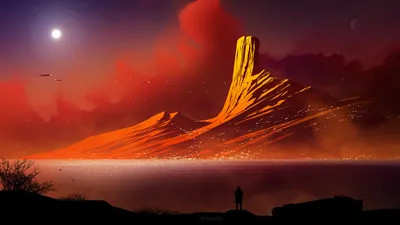 Bold Fantasy Wallpaper Nature Wallpaper 4K 1920x1080 Hd, Fantasy, Landscape, Wallpaper, With, A, Towering, Illuminated, Mountain, Standing, Against, Vibrant, Red, Brown, Ultrawide, Full HD