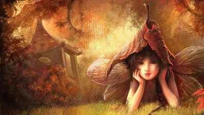 Vivid Whimsical Wallpaper Fantasy Wallpaper 4K 1920x1080 A, Whimsical, Fairy, Girl, With, Leaf-like, Wings, Rests, Peacefully, Vibrant, Fantasy, Landscape, Brown, Ultrawide, Full HD
